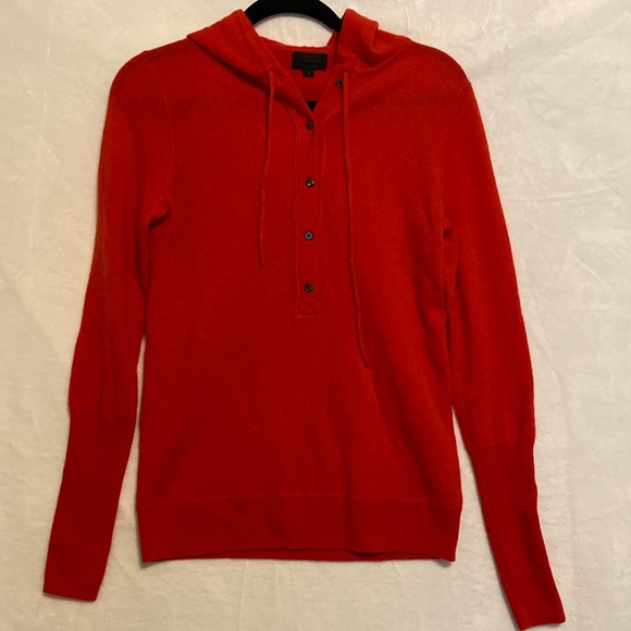 J. Crew Collection Red Italian Cashmere Quarter-Button Hooded Sweater Size S - Picture 1 of 6